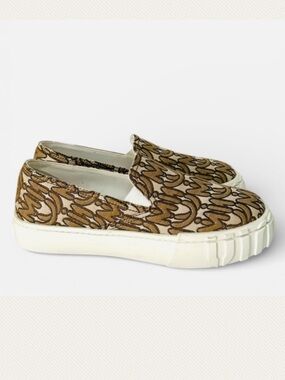 Miu Miu Jacquard Logo Platform Slip On Sneakers Tan Brown EU 39 US 8.5/9